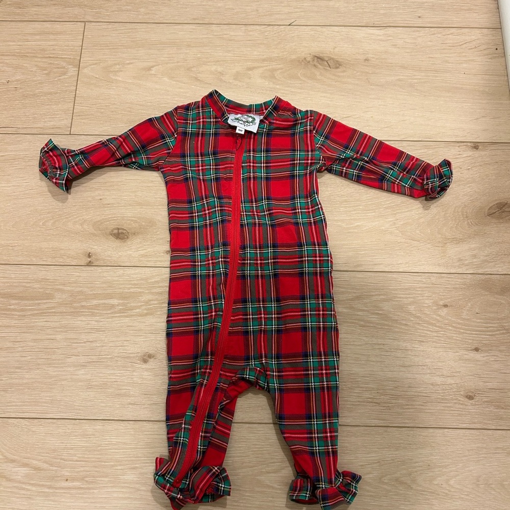 Red Plaid Kids Footie Pajamas